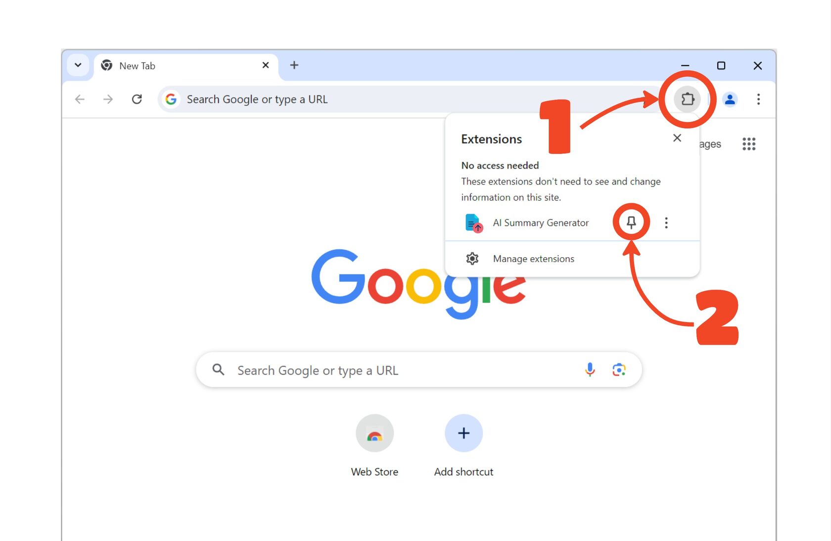 Browser extension installation step 1